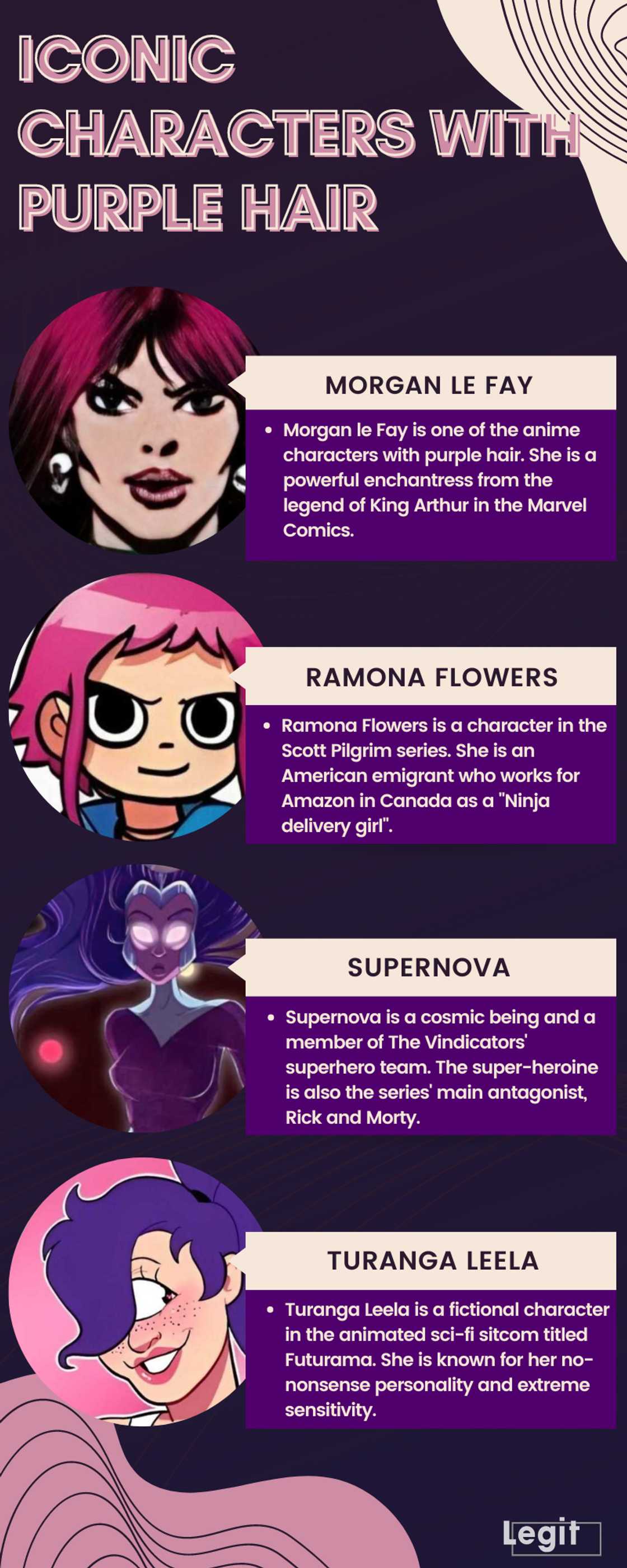 Iconic characters with purple hair