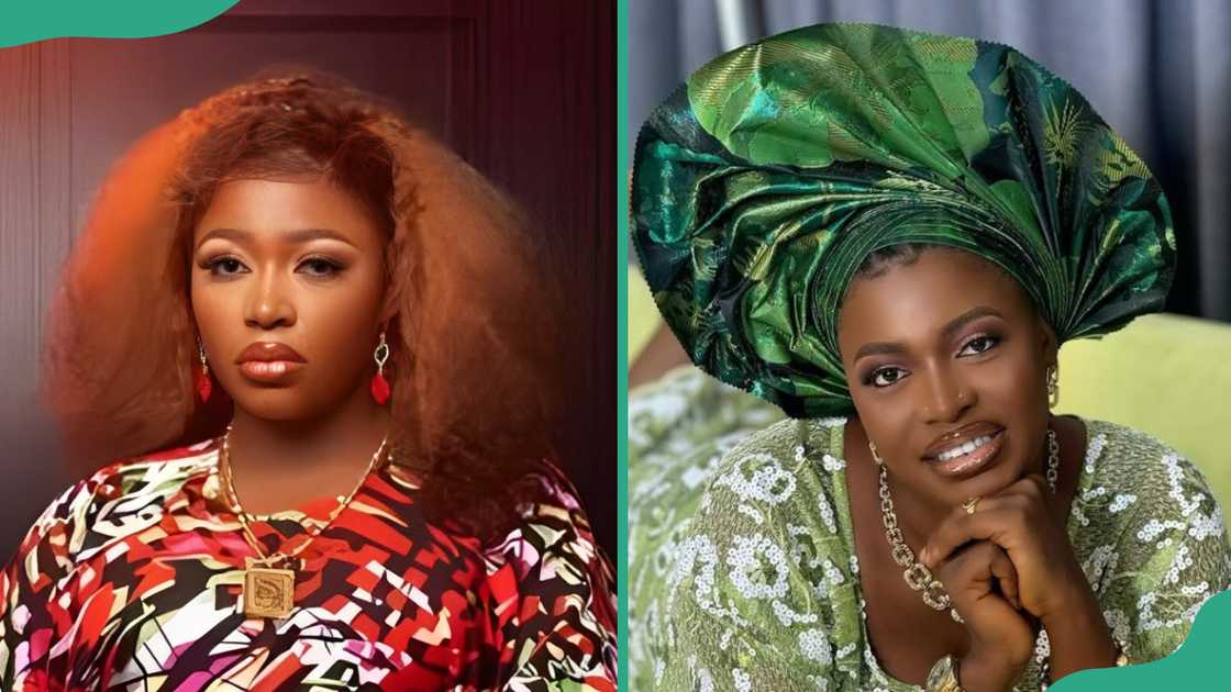 Ashabi Simple poses for a photo behind a brown door (L). The actress lying on a green couch (R) Ashabi Simple poses for a photo behind a brown door (L). The actress lying on a green couch (R)