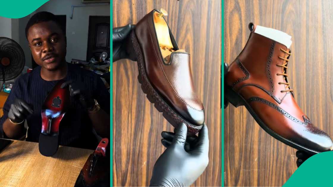 Man shows of incredibly nice shoes he made in Nigeria. Man shows of incredibly nice shoes he made in Nigeria.