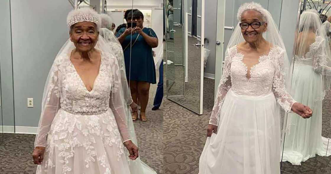 94-year-old wearing bridal gown. 94-year-old wearing bridal gown.