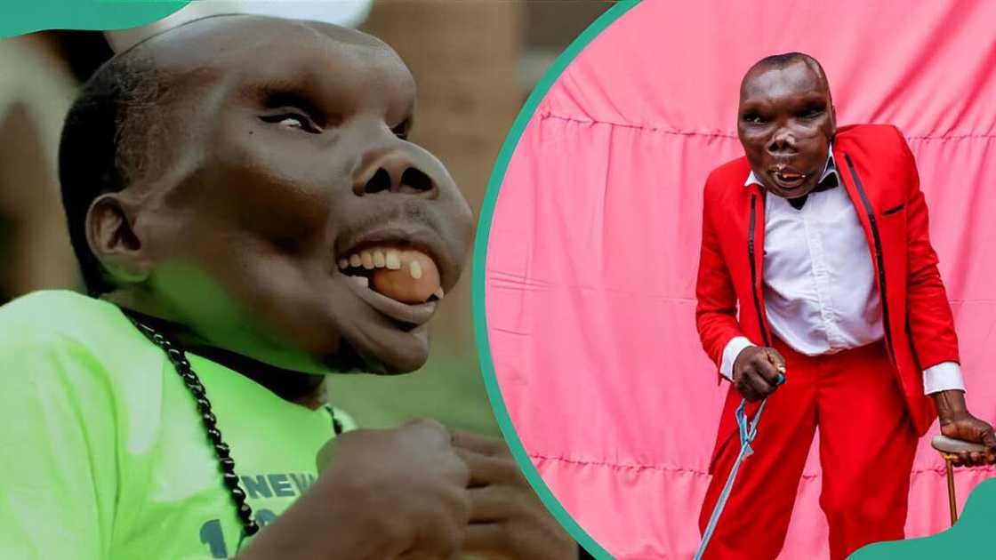 A picture of Godfrey Baguma in a green t-shirt and red suit. A picture of Godfrey Baguma in a green t-shirt and red suit.