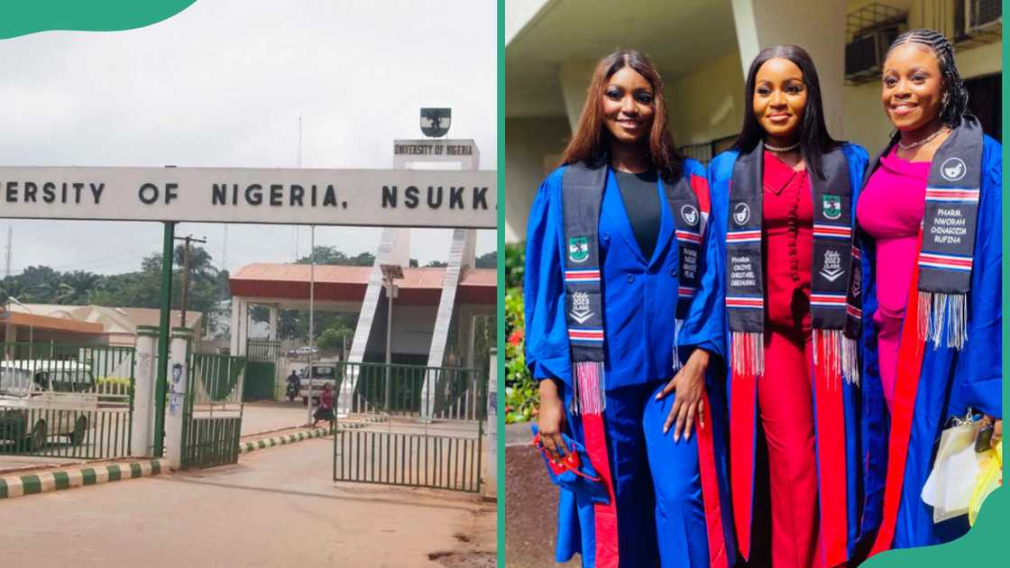 The University of Nigeria Nsukka main entrance and professors during graduation. The University of Nigeria Nsukka main entrance and professors during graduation.
