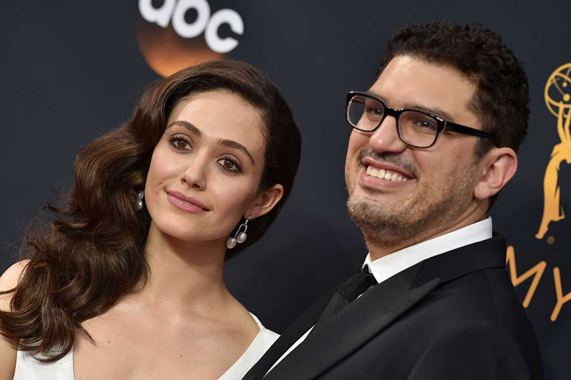 Actress Emmy Rossum and Sam Esmail at Microsoft Theater in Los Angeles, California