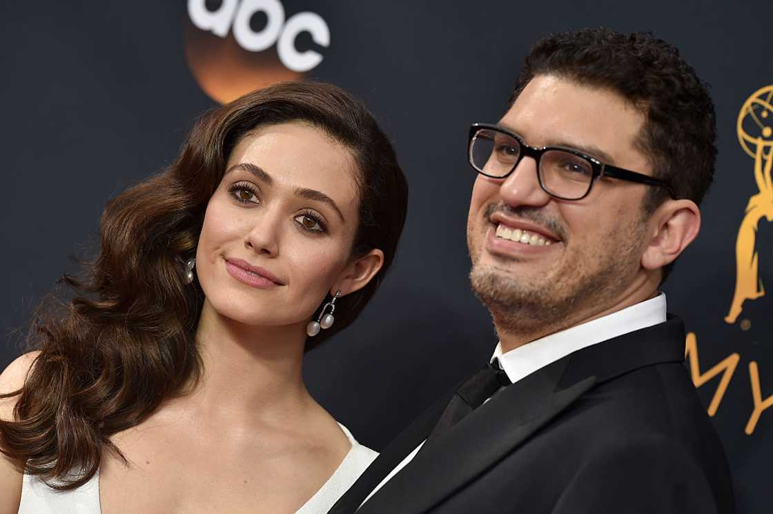 Actress Emmy Rossum and Sam Esmail at Microsoft Theater in Los Angeles, California Actress Emmy Rossum and Sam Esmail at Microsoft Theater in Los Angeles, California