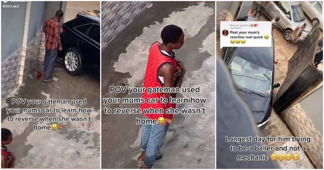 Gateman bashes boss' car, gateman bashes madam's car and gate, gateman crashes his madam's car Gateman bashes boss' car, gateman bashes madam's car and gate, gateman crashes his madam's car