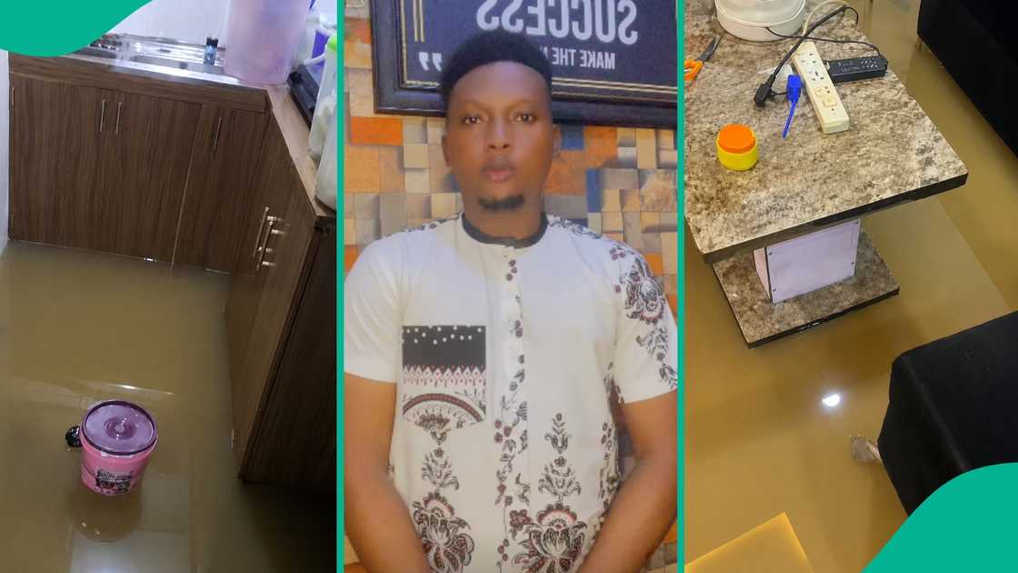 A Nigerian man records his new apartment flooded by water