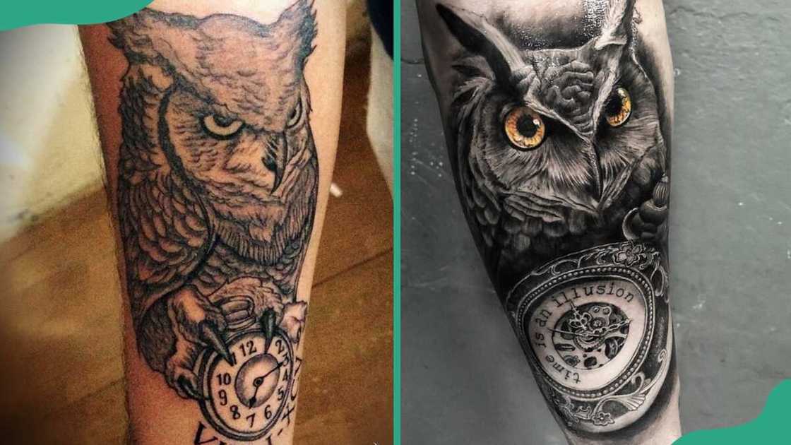 Owl and clock tattoo Owl and clock tattoo