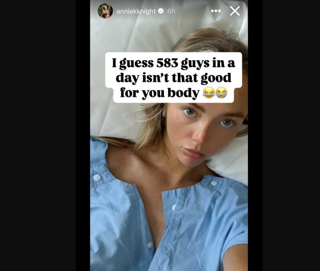 OnlyFans' star Annie Knight updates fans as she gets hospitalised after sleeping with 583 men. OnlyFans' star Annie Knight updates fans as she gets hospitalised after sleeping with 583 men.