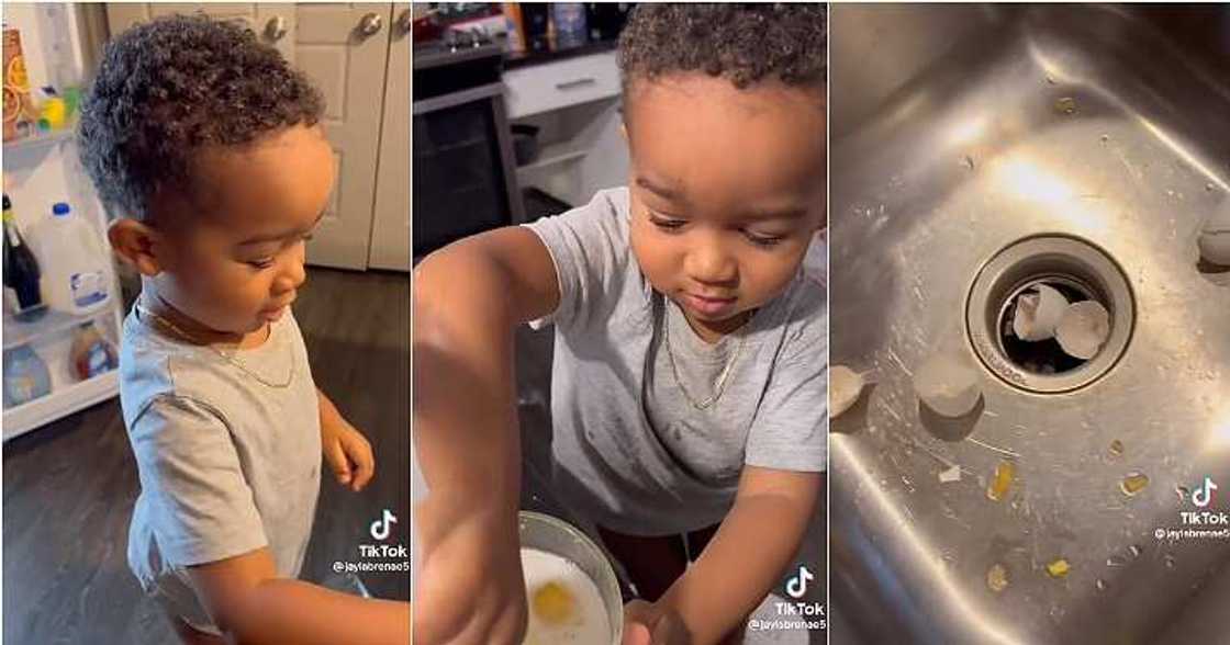 Mum sees son cracking eggs Mum sees son cracking eggs