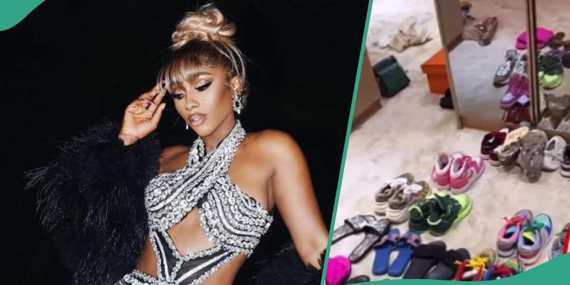 BBN Mercy Eke shows off massive shoes and bags. BBN Mercy Eke shows off massive shoes and bags.