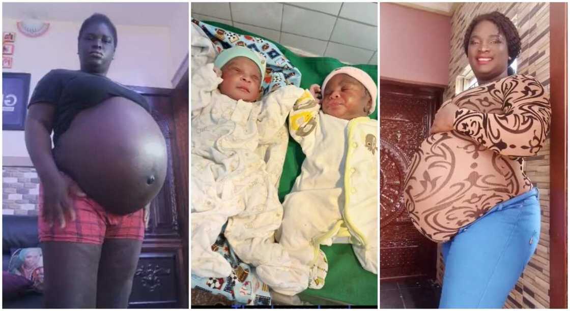 Photos of Tonia, a Nigerian woman as shows of her big baby bump and cute twin babies.