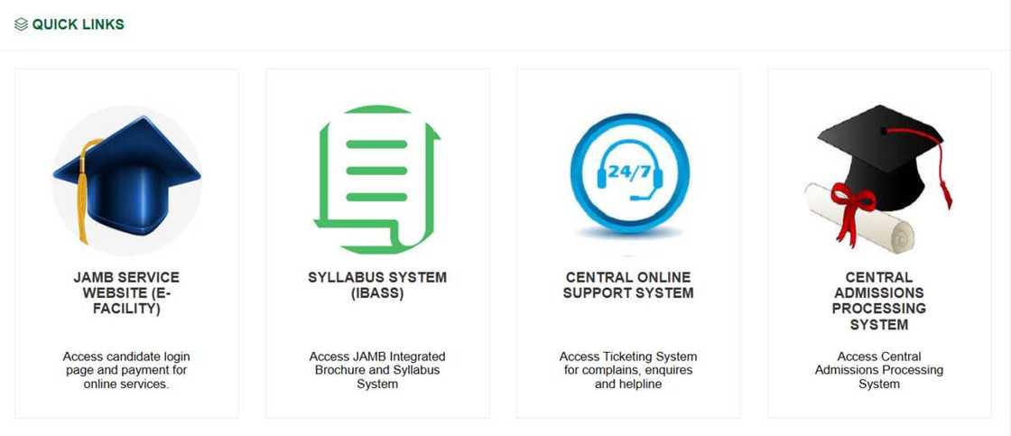 A screenshot of JAMB's official website. A screenshot of JAMB's official website.