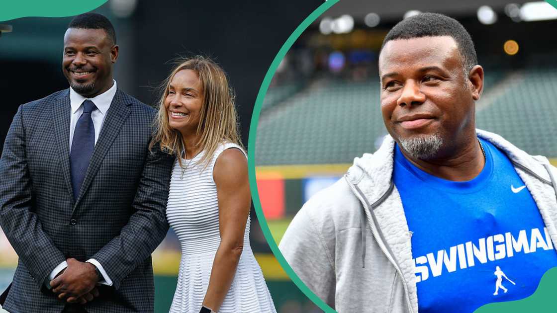 Ken Griffey Jr. and Melissa at Safeco Field(L), and Ken Griffey Jr. at T-Mobile Park (R).