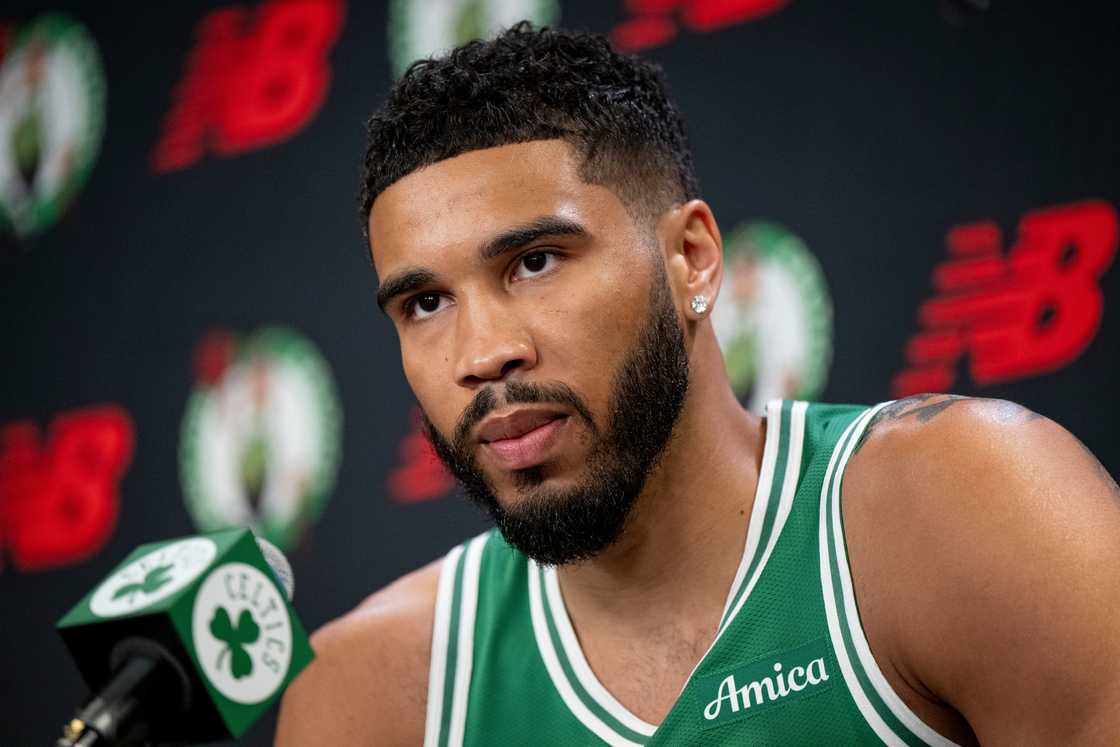 Jayson Tatum of the Boston Celtics speaks to the media during Boston Celtics Media Day at The Auerbach Centre in Boston Jayson Tatum of the Boston Celtics speaks to the media during Boston Celtics Media Day at The Auerbach Centre in Boston
