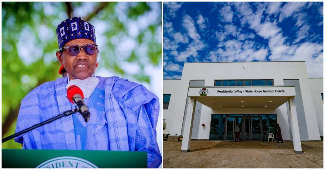President Buhari with the newly completed State House Medical Centre President Buhari with the newly completed State House Medical Centre