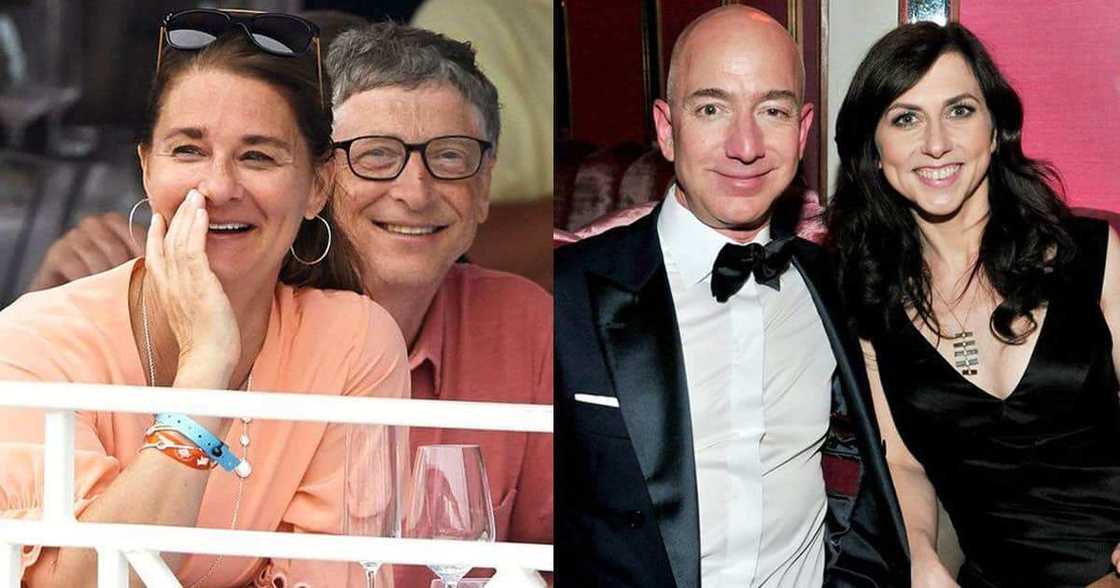 Bill Gates and Jeff Bezos with their ex-wives. Bill Gates and Jeff Bezos with their ex-wives.