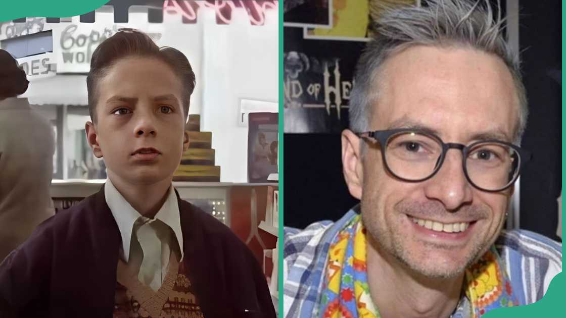 Adam Faraizl as Young Eddie Kaspbrak (L). Adam Faraizl posing with a multicoloured scarf on his shoulder (R). Adam Faraizl as Young Eddie Kaspbrak (L). Adam Faraizl posing with a multicoloured scarf on his shoulder (R).