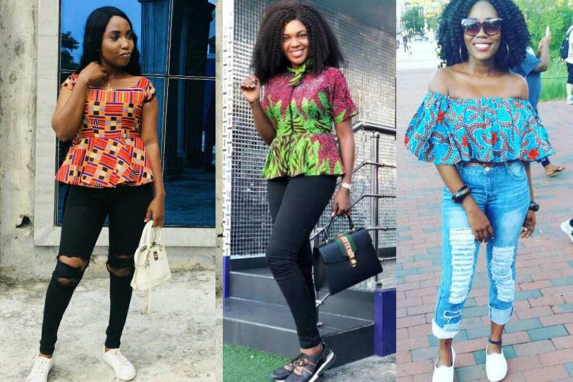 Ankara tops with jeans and sneakers Ankara tops with jeans and sneakers