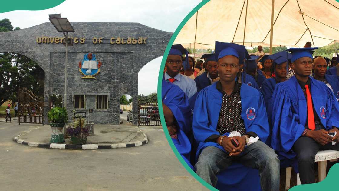 UNICAL main gate (L). UNICAL graduates (R).