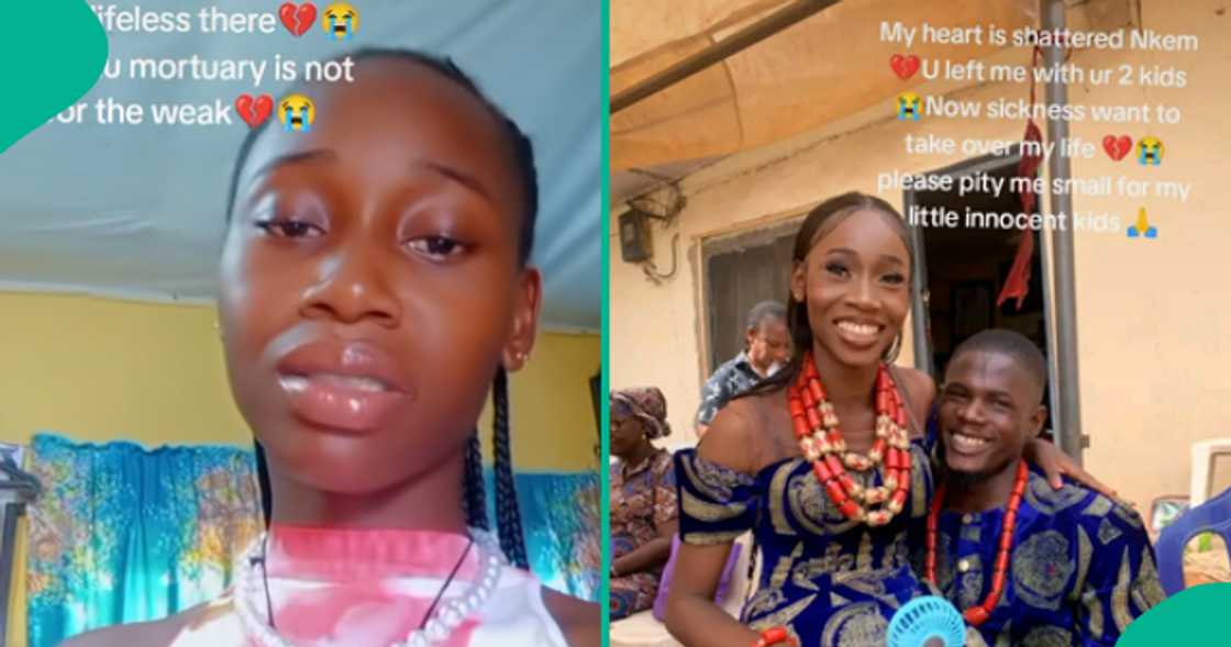 Widow in pain after visiting her late husband at a mortuary. Widow in pain after visiting her late husband at a mortuary.