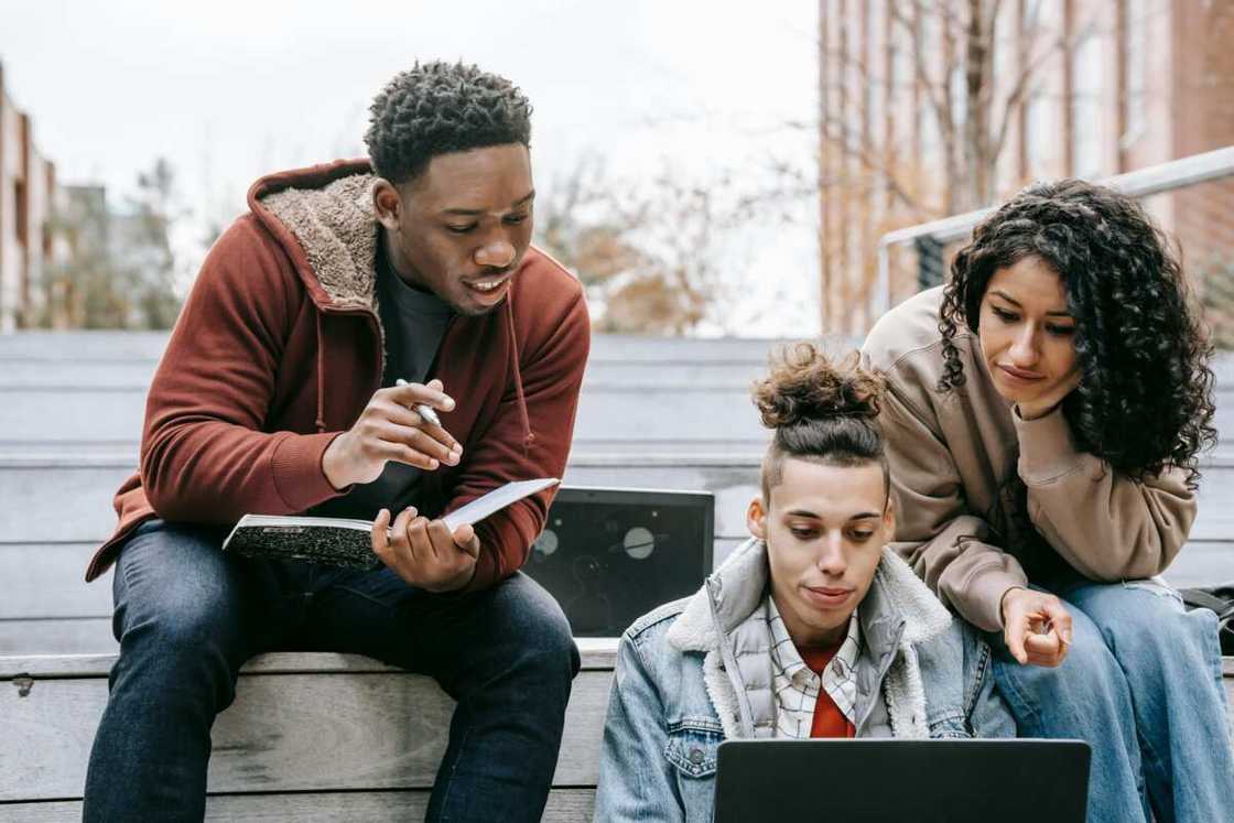 A group of students studying. A group of students studying.