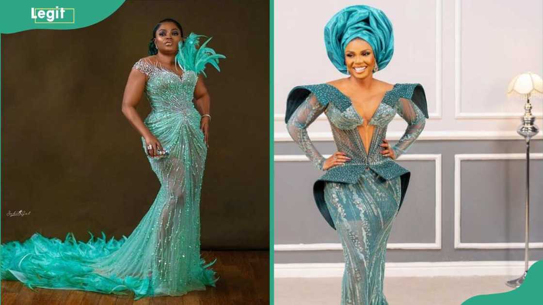 Women in mint green sequence gowns Women in mint green sequence gowns