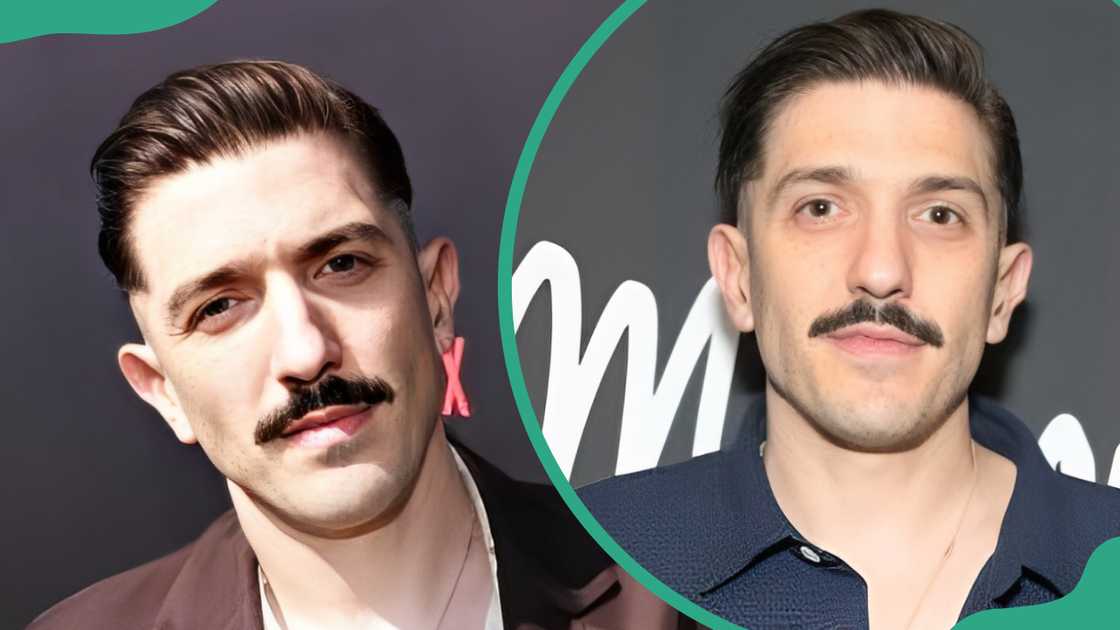 Andrew Schulz poses at The Kia Forum in Inglewood, California (L). The comedian at The Hollywood Roosevelt in Los Angeles, California (R)