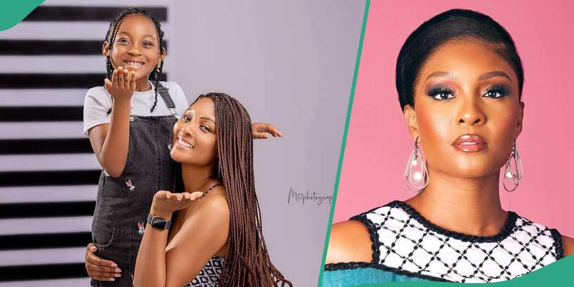 Osas Ighodaro and daughter share fun moment.