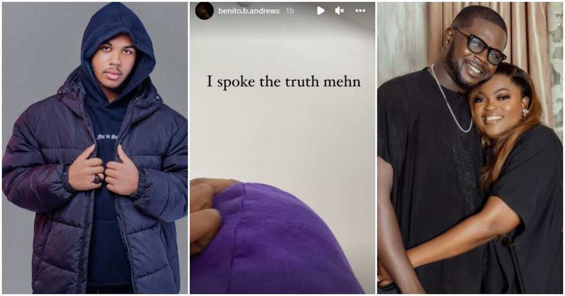 Funke Akindele's crashed marriage, JJC Skillz' son Benito speaks. Funke Akindele's crashed marriage, JJC Skillz' son Benito speaks.