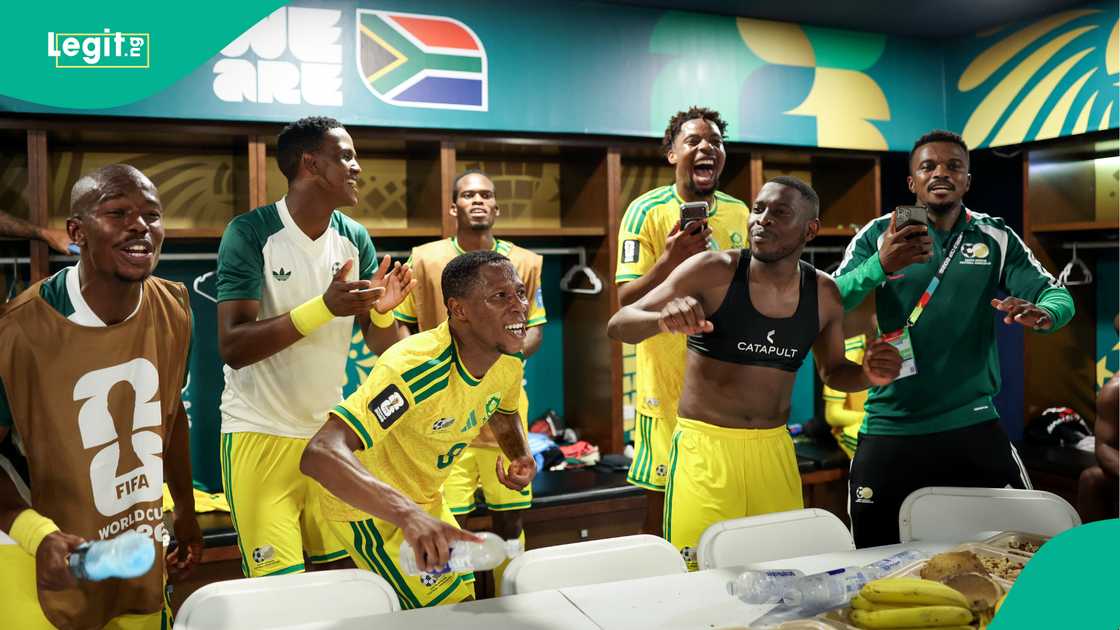 South Africa celebrate with singing in the dressing room after winning against South Korea. Photo by Michael Regan
