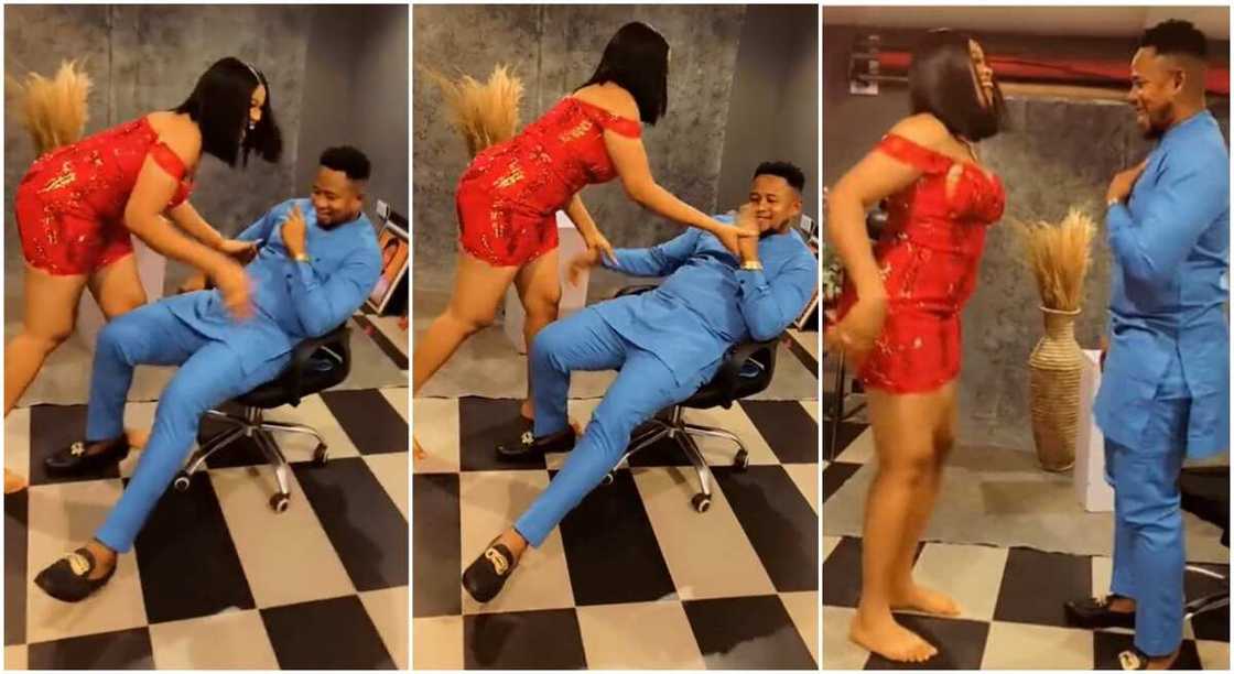Lady dances in front of her man. Lady dances in front of her man.