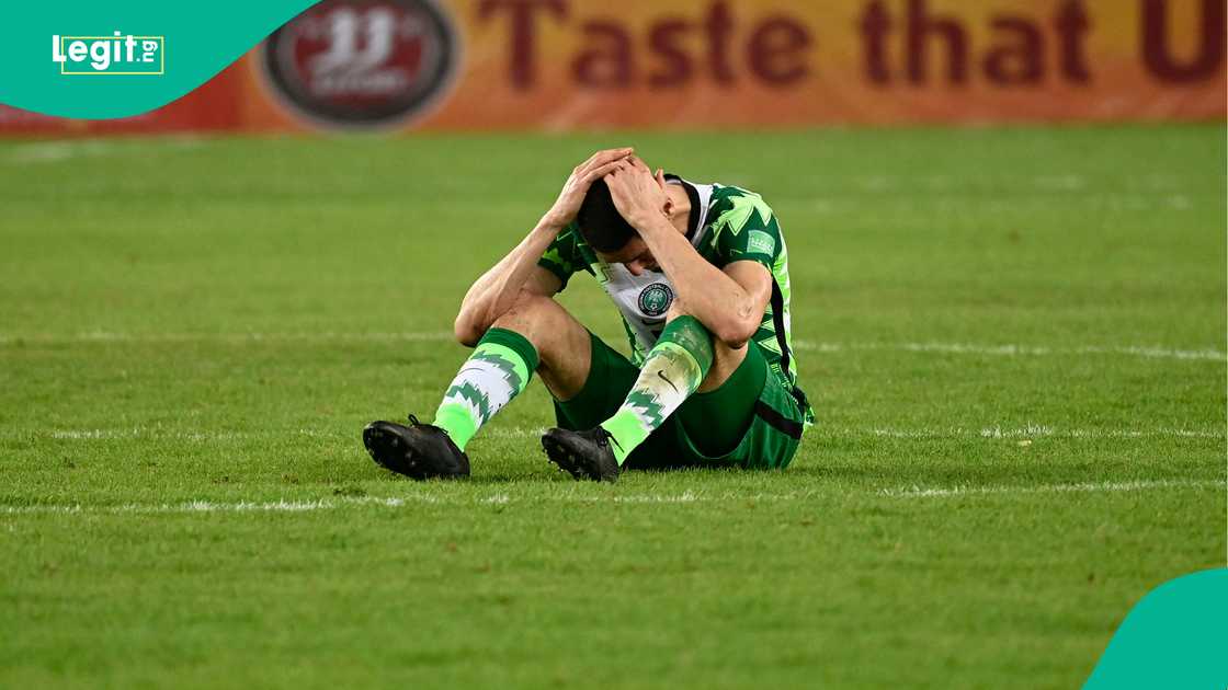 Nigeria's Leon Balogun reacts after Ghana's victory after the World Cup 2022 qualifying football match in Abuja in 2022. Photo by PIUS UTOMI