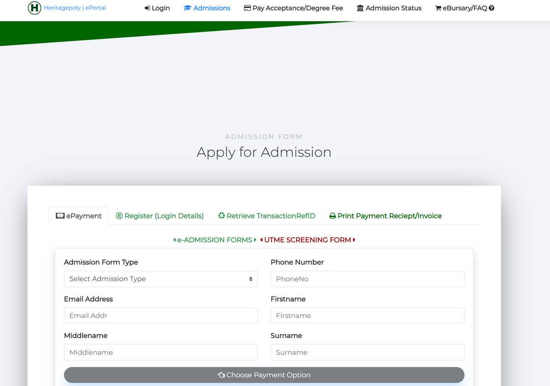 Heritage Polytechnic admission portal