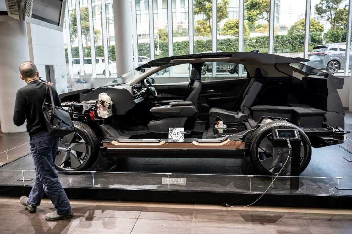 A cutaway display model of one of Nissan's electric vehicles seen at the global headquarters of Japanese automaker Nissan Motor in Yokohama A cutaway display model of one of Nissan's electric vehicles seen at the global headquarters of Japanese automaker Nissan Motor in Yokohama