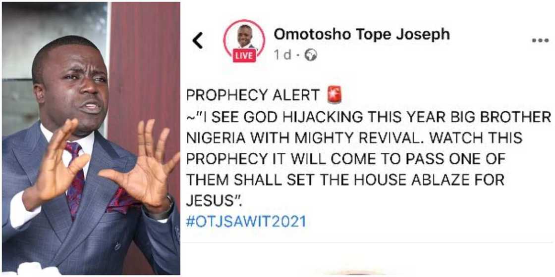 Pastor shares BBNaija prophecy. Pastor shares BBNaija prophecy.