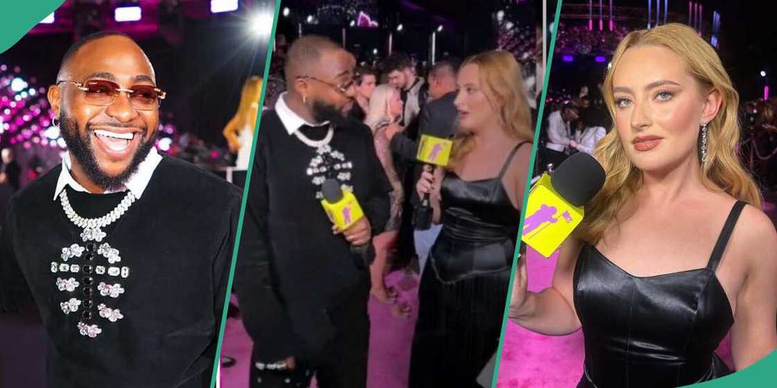 Davido and Amelia Dimoldenberg at the VMAs. Davido and Amelia Dimoldenberg at the VMAs.