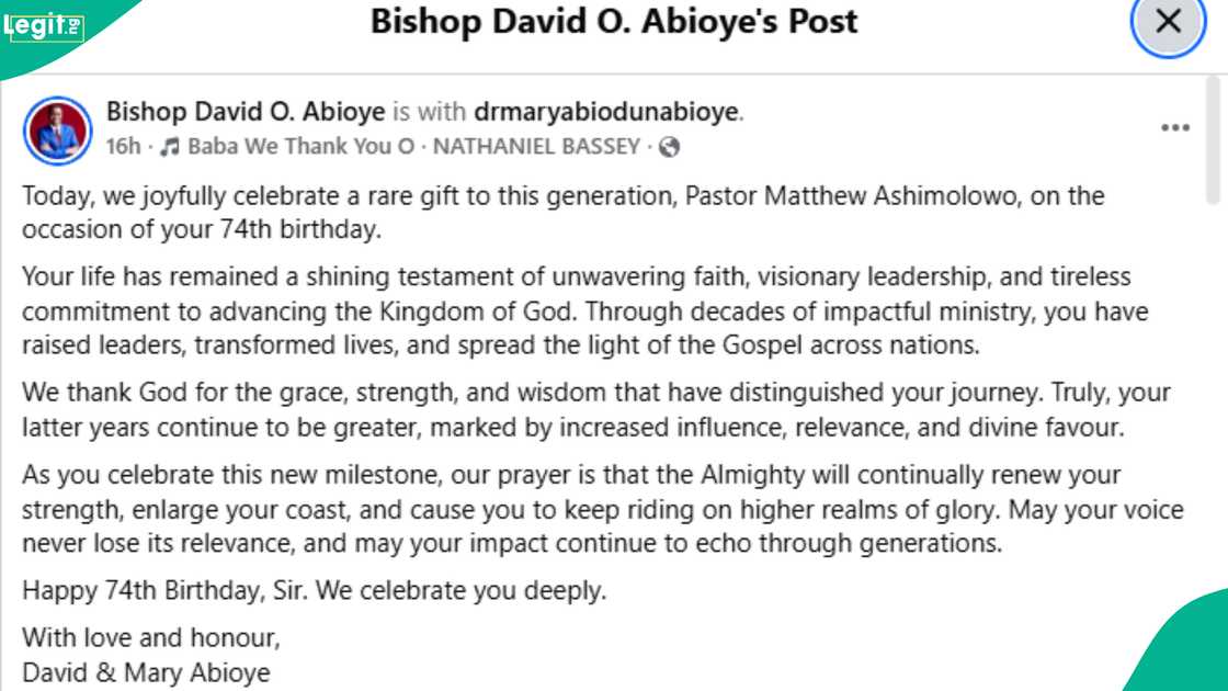 Bishop Abioye sends deep message to Pst. Matthew Ashimolowo as he turns 74. Bishop Abioye sends deep message to Pst. Matthew Ashimolowo as he turns 74.