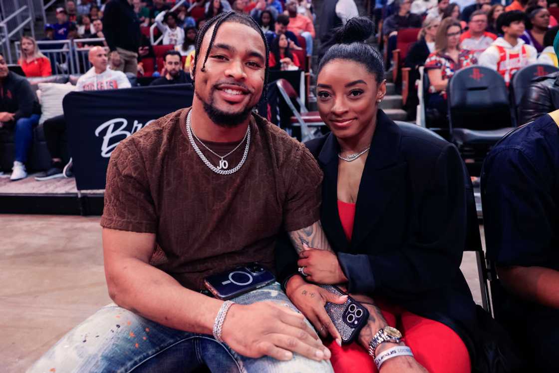 Simone Biles and Jonathan Owens in Houston, Texas. Simone Biles and Jonathan Owens in Houston, Texas.