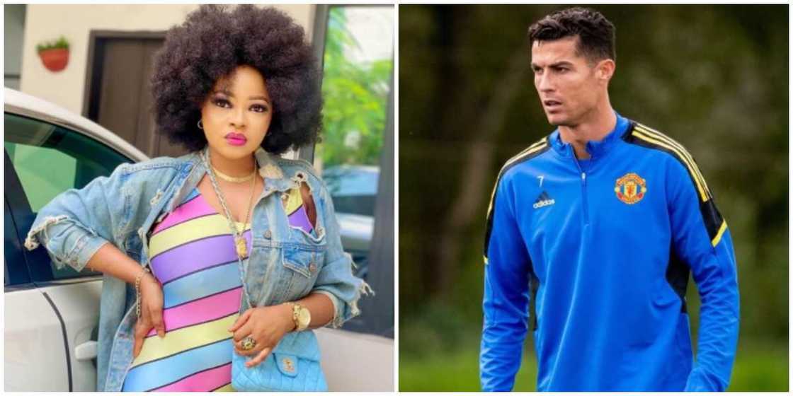 Photos of actress Funmi Awelewa and football star Cristiano Ronaldo. Photos of actress Funmi Awelewa and football star Cristiano Ronaldo.