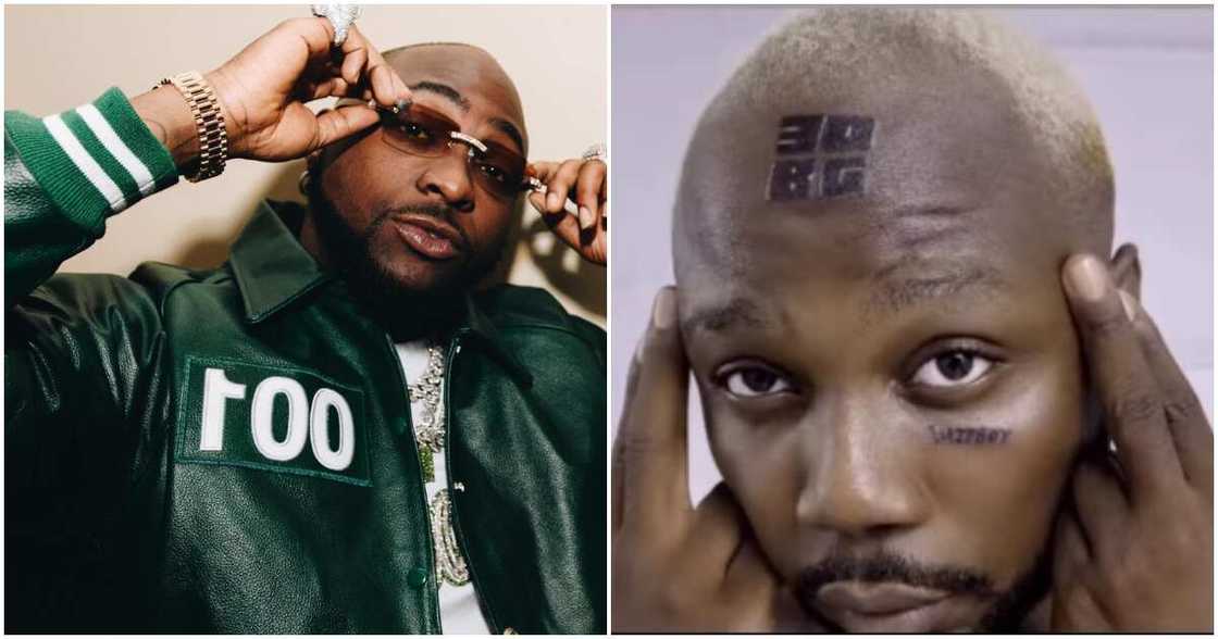 Man tattoos 30BG on his forehead to honour Davido. Man tattoos 30BG on his forehead to honour Davido.