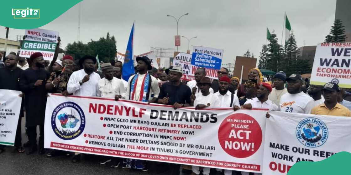 Niger Delta youths protesting block NNPCL towers in Abuja Niger Delta youths protesting block NNPCL towers in Abuja