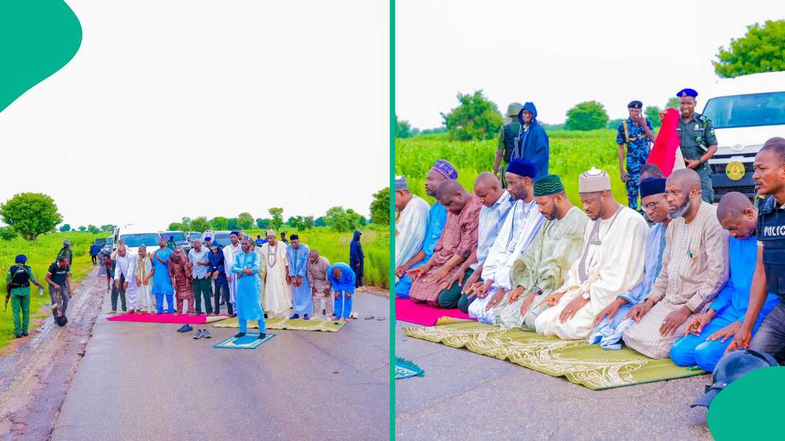 Gwamnan Katsina ya yi Sallah a kan hanyar da 'yan bindiga suka addaba Gwamnan Katsina ya yi Sallah a kan hanyar da 'yan bindiga suka addaba