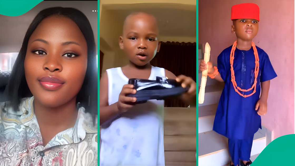 Nigerian mum asks son to match A with apple, he climbs table to match.