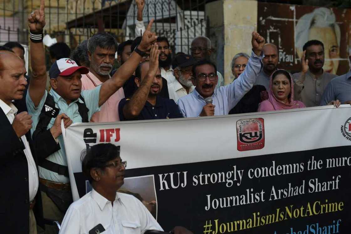 A protest was held in Karachi after the killing of Pakistani news anchor Arshad Sharif in Kenya A protest was held in Karachi after the killing of Pakistani news anchor Arshad Sharif in Kenya