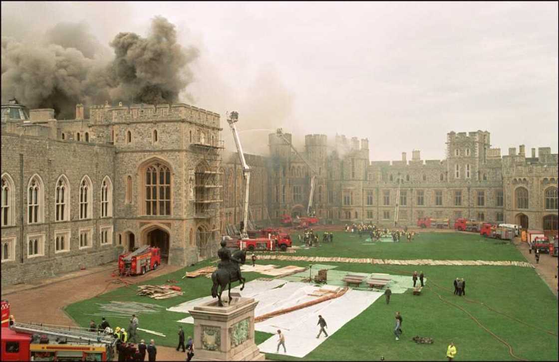 A huge blaze at Windsor Castle in November 1992 caused extensive damage A huge blaze at Windsor Castle in November 1992 caused extensive damage