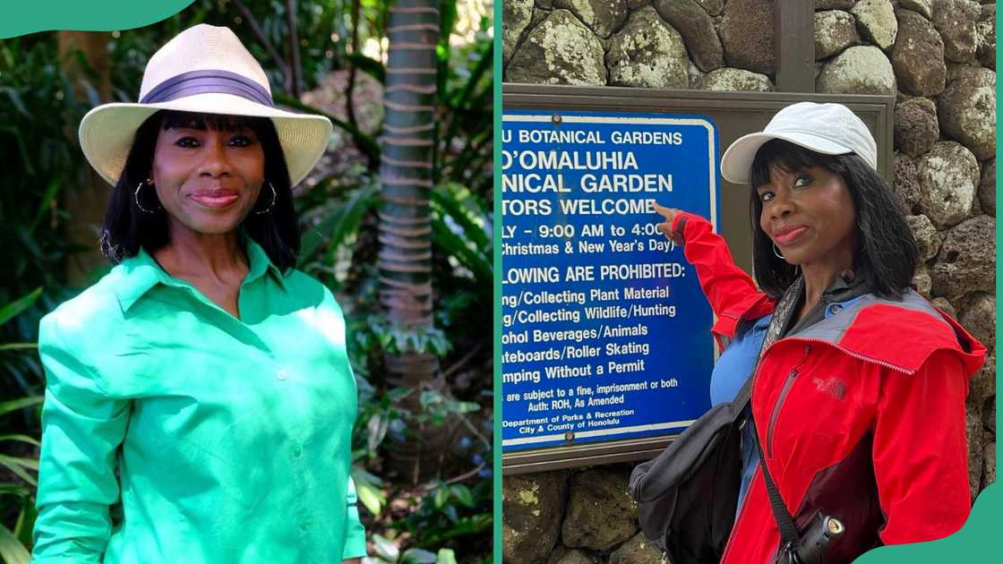 Jacqueline in vacation in Sydney, Australia (L) and at the Botanical Gardens in Hawaii (R)