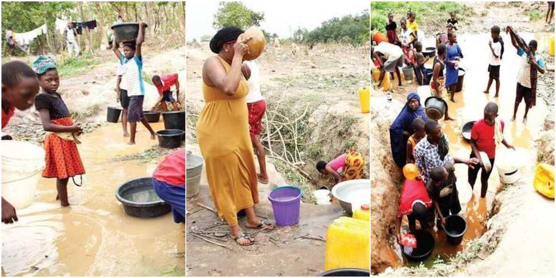 Photos of Abuja Community Residents Drinking from Dirty Stream Saddens Nigerians as Images Go Viral