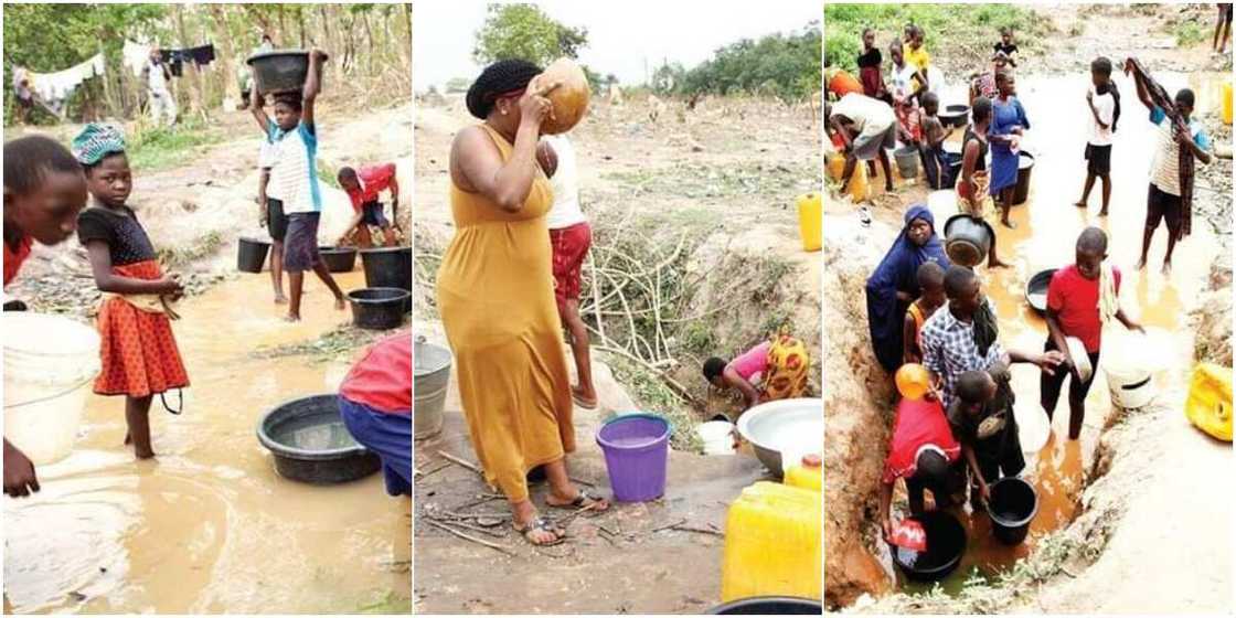 Photos of Abuja Community Residents Drinking from Dirty Stream Saddens Nigerians as Images Go Viral Photos of Abuja Community Residents Drinking from Dirty Stream Saddens Nigerians as Images Go Viral