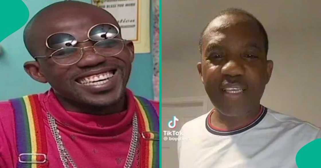 Boy Alinco actor Bayo Bankole spotted with grey hair in new video. Boy Alinco actor Bayo Bankole spotted with grey hair in new video.