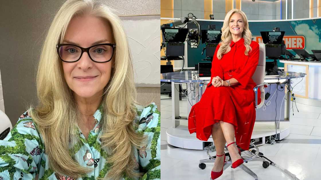 Janice Dean taking a selfie and sitting in the studio wearing a red gown Janice Dean taking a selfie and sitting in the studio wearing a red gown